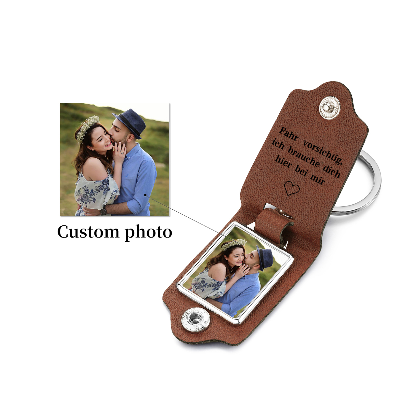 Personalisierter Name & Buchstabe & Foto Leder-Herren-Geldbörse & Foto & 2 Namen Wallet Card & Foto & 2 Texte Leder Schlüsselanhänger Geschenkbox Set