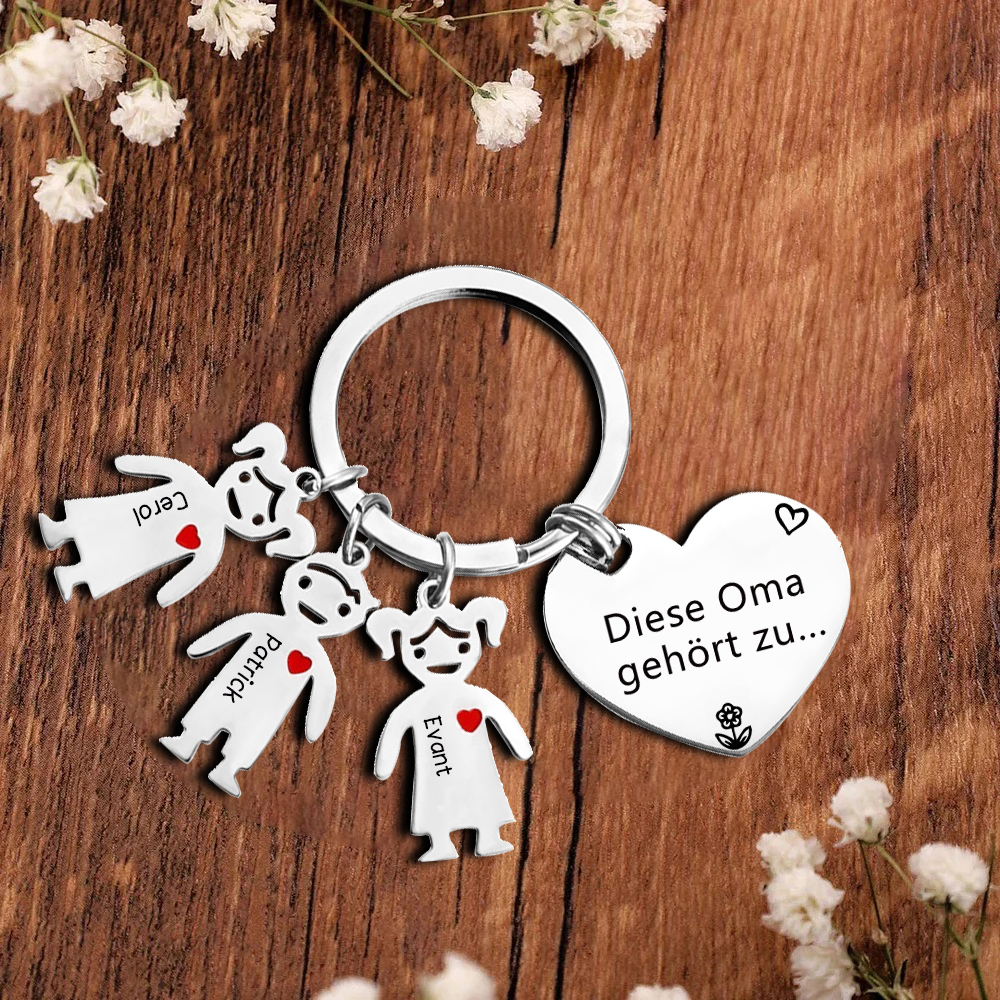 Personalisierte 3 Namen & Muster PU-Leder Portemonnaie & 3 Namen Herz Schlüsselanhänger -Diese tolle Oma gehört zu- Geldbörse & Schlüsselanhänger Geschenkbox Set für Oma Großmutter