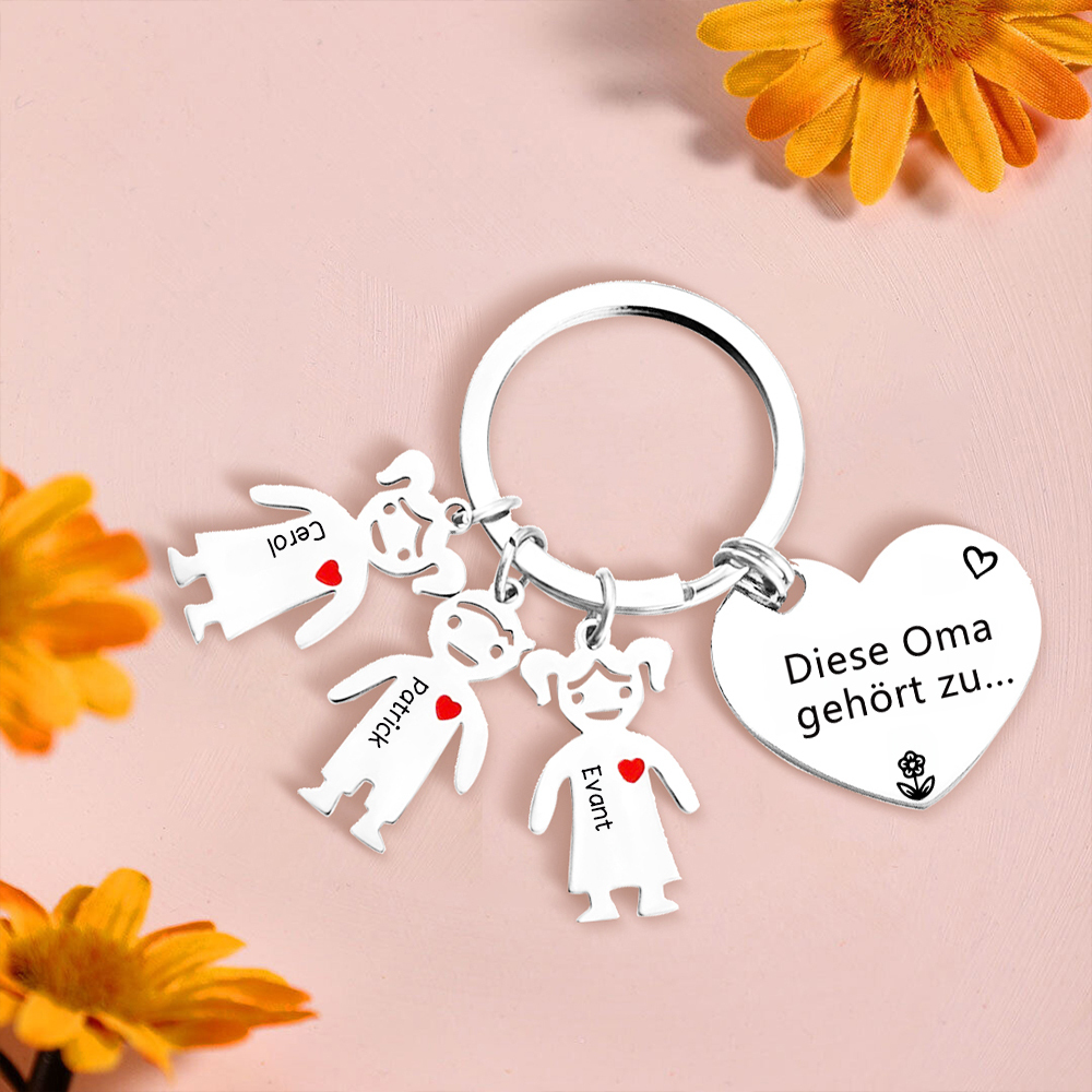 Personalisierte 3 Namen & Muster PU-Leder Portemonnaie & 3 Namen Herz Schlüsselanhänger -Diese tolle Oma gehört zu- Geldbörse & Schlüsselanhänger Geschenkbox Set für Oma Großmutter