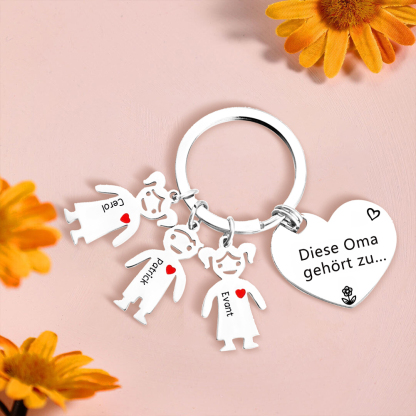 Personalisierte 3 Namen & Muster PU-Leder Portemonnaie & 3 Namen Herz Schlüsselanhänger -Diese tolle Oma gehört zu- Geldbörse & Schlüsselanhänger Geschenkbox Set für Oma Großmutter