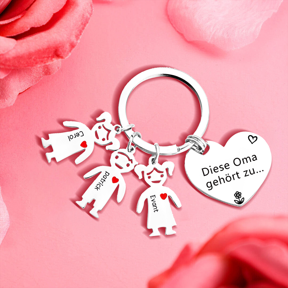 Personalisierte 3 Namen & Muster PU-Leder Portemonnaie & 3 Namen Herz Schlüsselanhänger -Diese tolle Oma gehört zu- Geldbörse & Schlüsselanhänger Geschenkbox Set für Oma Großmutter