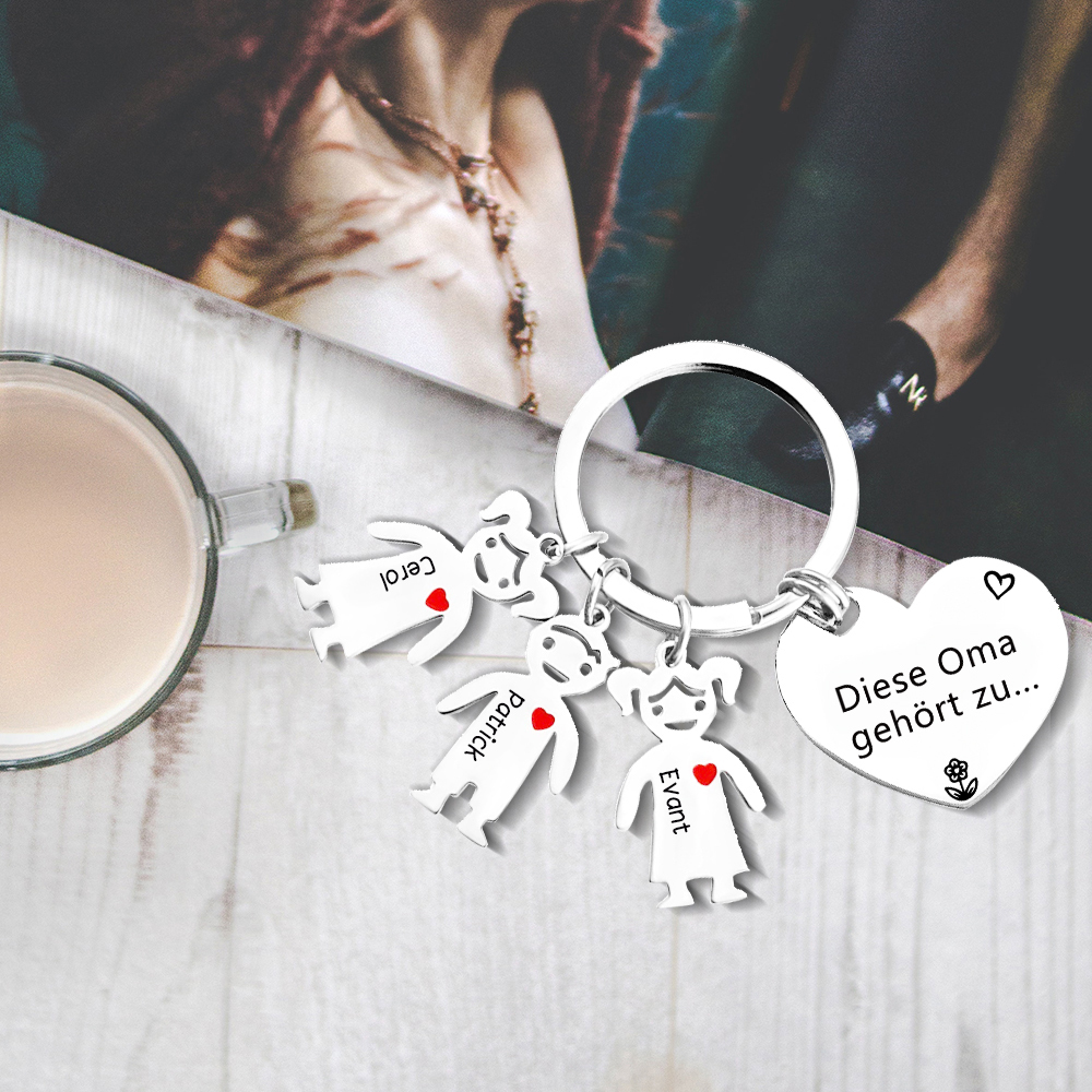 Personalisierte 3 Namen & Muster PU-Leder Portemonnaie & 3 Namen Herz Schlüsselanhänger -Diese tolle Oma gehört zu- Geldbörse & Schlüsselanhänger Geschenkbox Set für Oma Großmutter