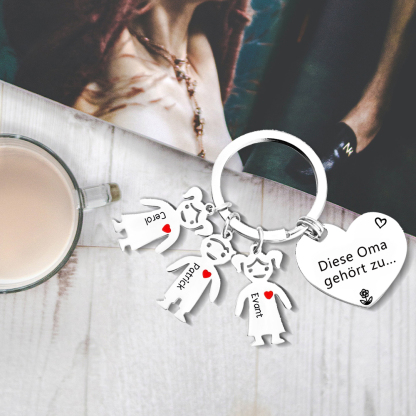 Personalisierte 3 Namen & Muster PU-Leder Portemonnaie & 3 Namen Herz Schlüsselanhänger -Diese tolle Oma gehört zu- Geldbörse & Schlüsselanhänger Geschenkbox Set für Oma Großmutter