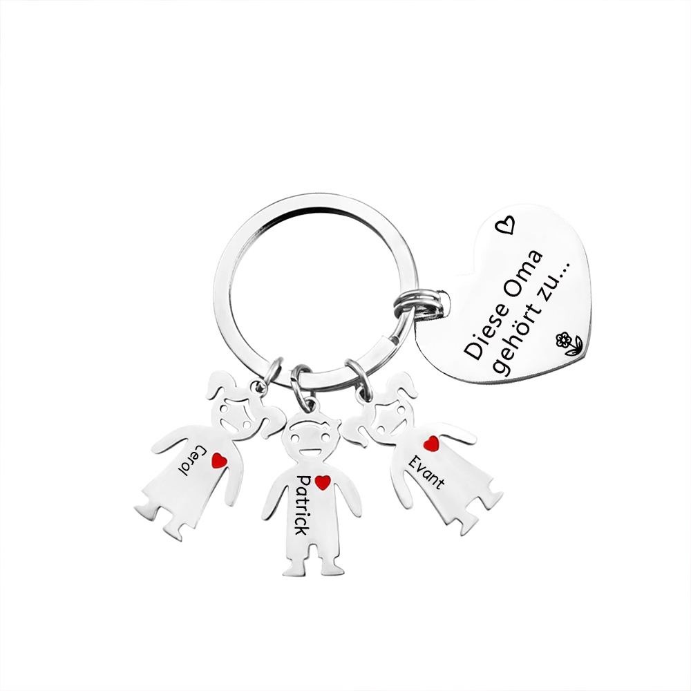 Personalisierte 3 Namen & Muster PU-Leder Portemonnaie & 3 Namen Herz Schlüsselanhänger -Diese tolle Oma gehört zu- Geldbörse & Schlüsselanhänger Geschenkbox Set für Oma Großmutter