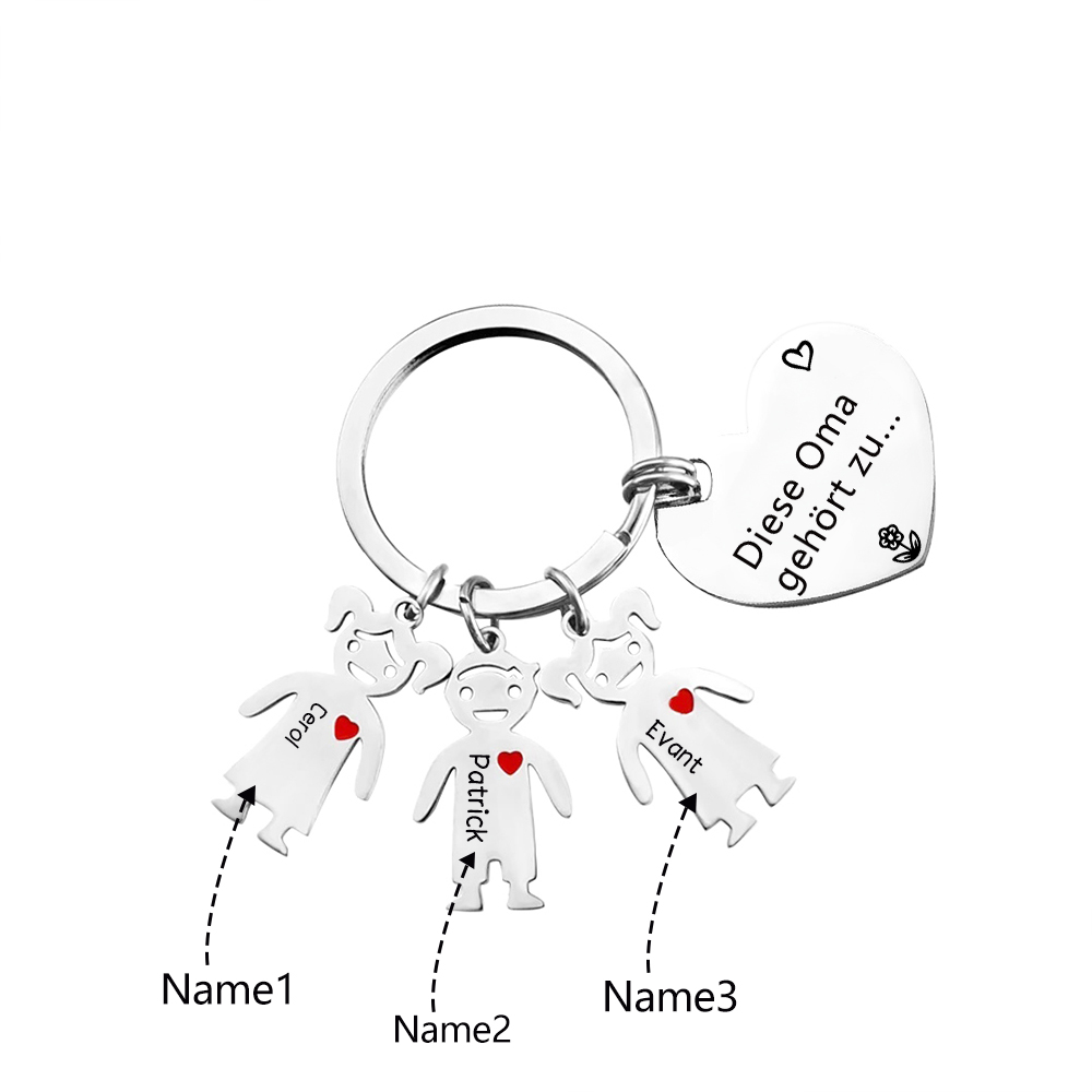 Personalisierte 3 Namen & Muster PU-Leder Portemonnaie & 3 Namen Herz Schlüsselanhänger -Diese tolle Oma gehört zu- Geldbörse & Schlüsselanhänger Geschenkbox Set für Oma Großmutter