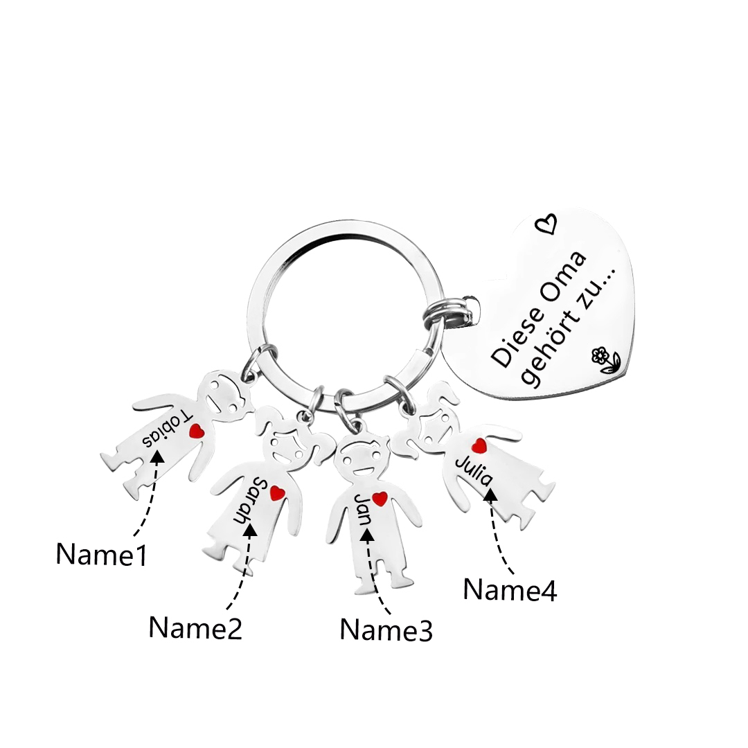 Personalisierte 4 Namen & Muster PU-Leder Portemonnaie & 4 Namen Herz Schlüsselanhänger -Diese tolle Oma gehört zu- Geldbörse & Schlüsselanhänger Geschenkbox Set für Oma Großmutter