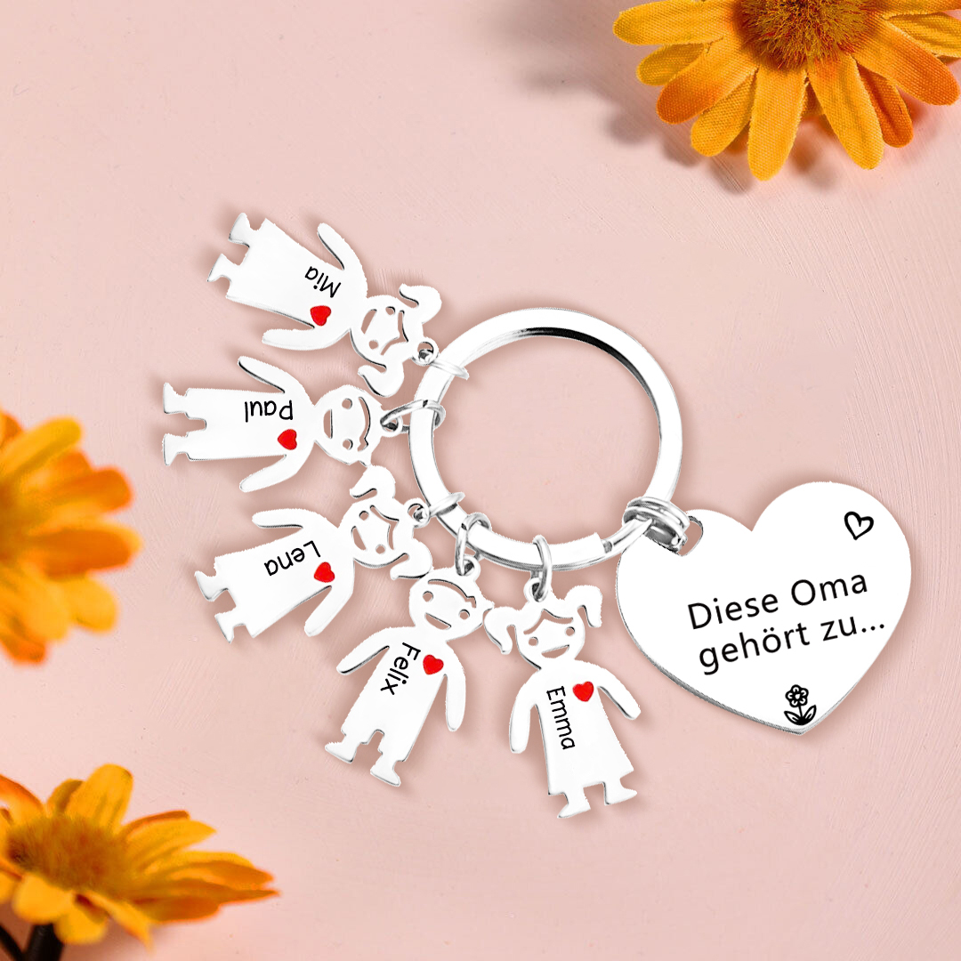 Personalisierte 5 Namen & Muster PU-Leder Portemonnaie & 5 Namen Herz Schlüsselanhänger -Diese tolle Oma gehört zu- Geldbörse & Schlüsselanhänger Geschenkbox Set für Oma Großmutter