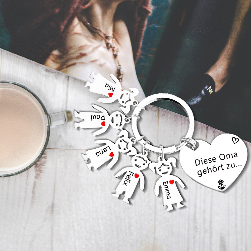 Personalisierte 5 Namen & Muster PU-Leder Portemonnaie & 5 Namen Herz Schlüsselanhänger -Diese tolle Oma gehört zu- Geldbörse & Schlüsselanhänger Geschenkbox Set für Oma Großmutter