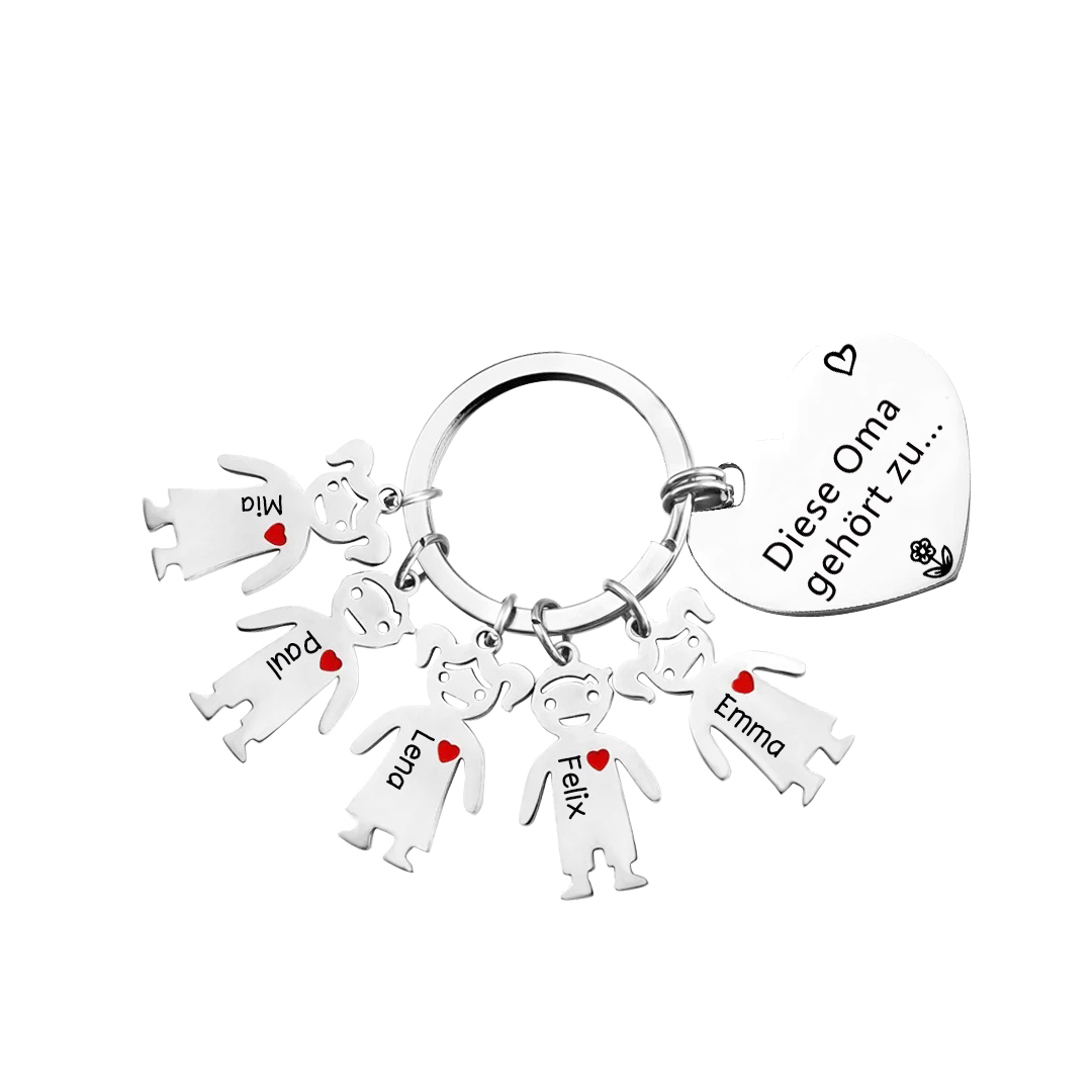 Personalisierte 5 Namen & Muster PU-Leder Portemonnaie & 5 Namen Herz Schlüsselanhänger -Diese tolle Oma gehört zu- Geldbörse & Schlüsselanhänger Geschenkbox Set für Oma Großmutter