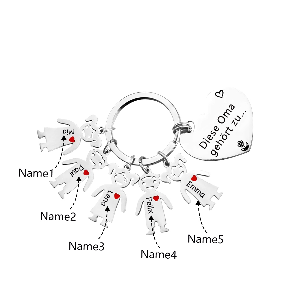 Personalisierte 5 Namen & Muster PU-Leder Portemonnaie & 5 Namen Herz Schlüsselanhänger -Diese tolle Oma gehört zu- Geldbörse & Schlüsselanhänger Geschenkbox Set für Oma Großmutter