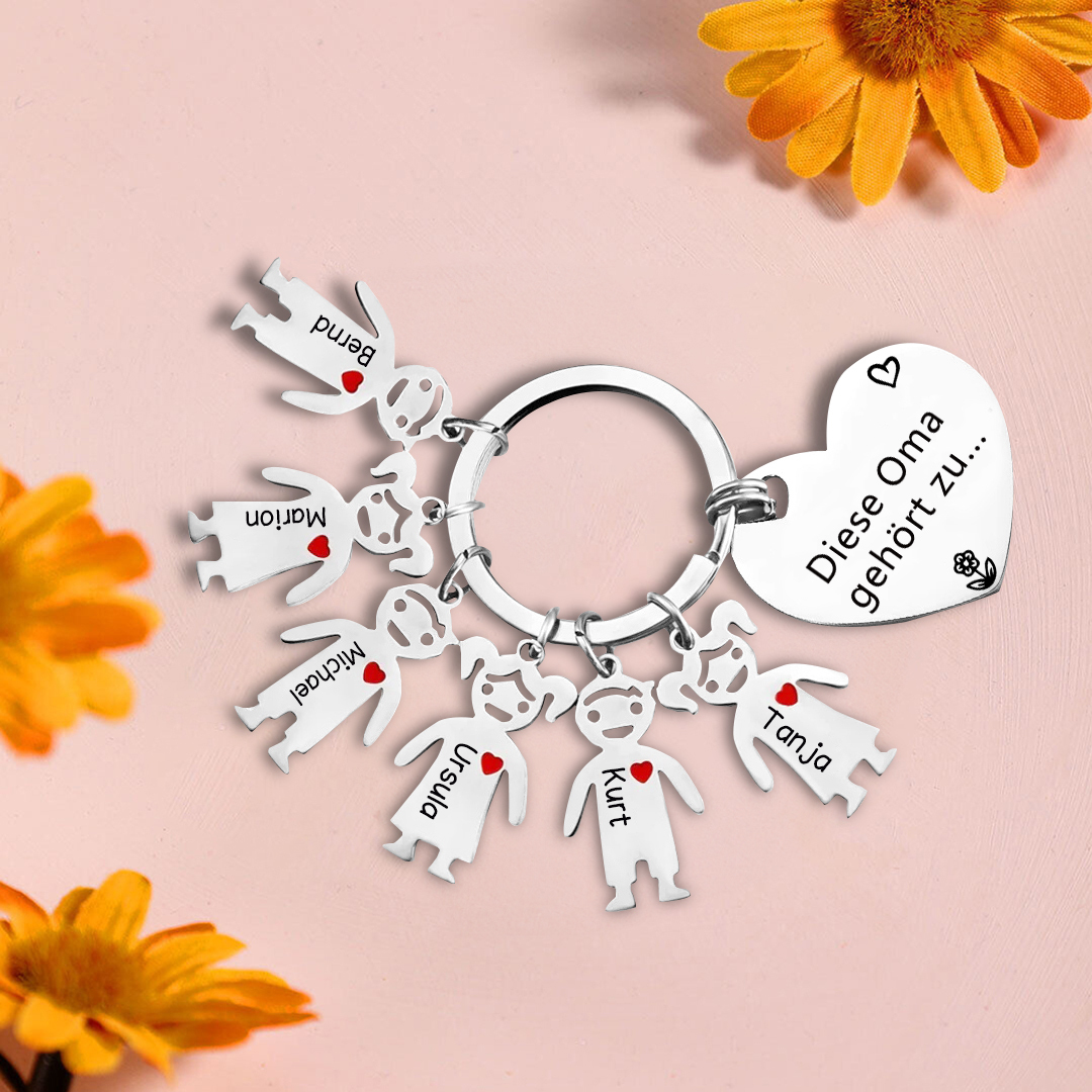 Personalisierte 6 Namen & Muster PU-Leder Portemonnaie & 6 Namen Herz Schlüsselanhänger -Diese tolle Oma gehört zu- Geldbörse & Schlüsselanhänger Geschenkbox Set für Oma Großmutter