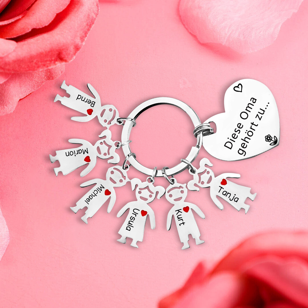 Personalisierte 6 Namen & Muster PU-Leder Portemonnaie & 6 Namen Herz Schlüsselanhänger -Diese tolle Oma gehört zu- Geldbörse & Schlüsselanhänger Geschenkbox Set für Oma Großmutter