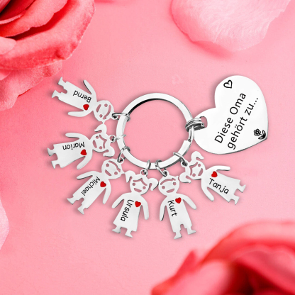 Personalisierte 6 Namen & Muster PU-Leder Portemonnaie & 6 Namen Herz Schlüsselanhänger -Diese tolle Oma gehört zu- Geldbörse & Schlüsselanhänger Geschenkbox Set für Oma Großmutter