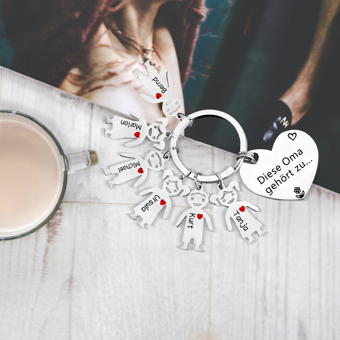 Personalisierte 6 Namen & Muster PU-Leder Portemonnaie & 6 Namen Herz Schlüsselanhänger -Diese tolle Oma gehört zu- Geldbörse & Schlüsselanhänger Geschenkbox Set für Oma Großmutter