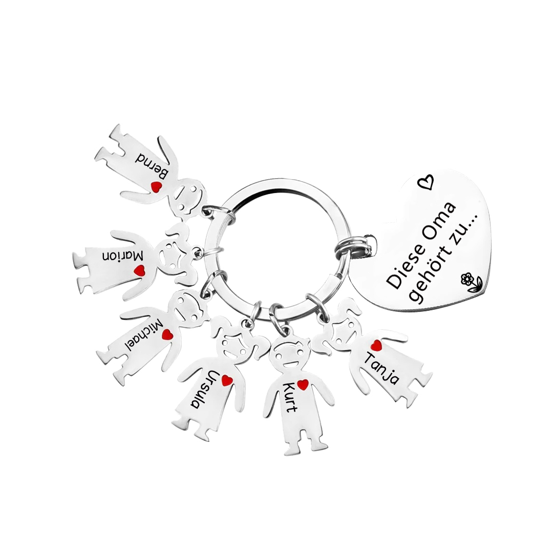 Personalisierte 6 Namen & Muster PU-Leder Portemonnaie & 6 Namen Herz Schlüsselanhänger -Diese tolle Oma gehört zu- Geldbörse & Schlüsselanhänger Geschenkbox Set für Oma Großmutter