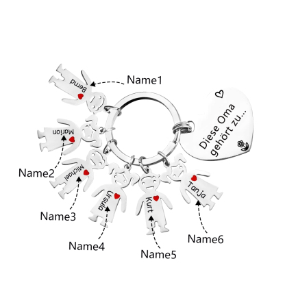 Personalisierte 6 Namen & Muster PU-Leder Portemonnaie & 6 Namen Herz Schlüsselanhänger -Diese tolle Oma gehört zu- Geldbörse & Schlüsselanhänger Geschenkbox Set für Oma Großmutter