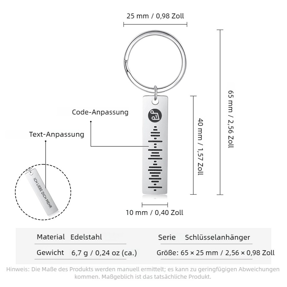 Scannbare Spotify Code Schlüsselanhänger Personalisierbare Text Musik Schlüsselanhänger