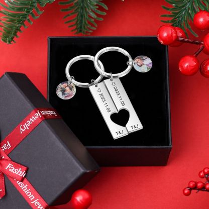 Personalisierbar 2 Namen & 2 Datum & Fotos Metall Schlüsselanhänger Weihnachtsgeschenk