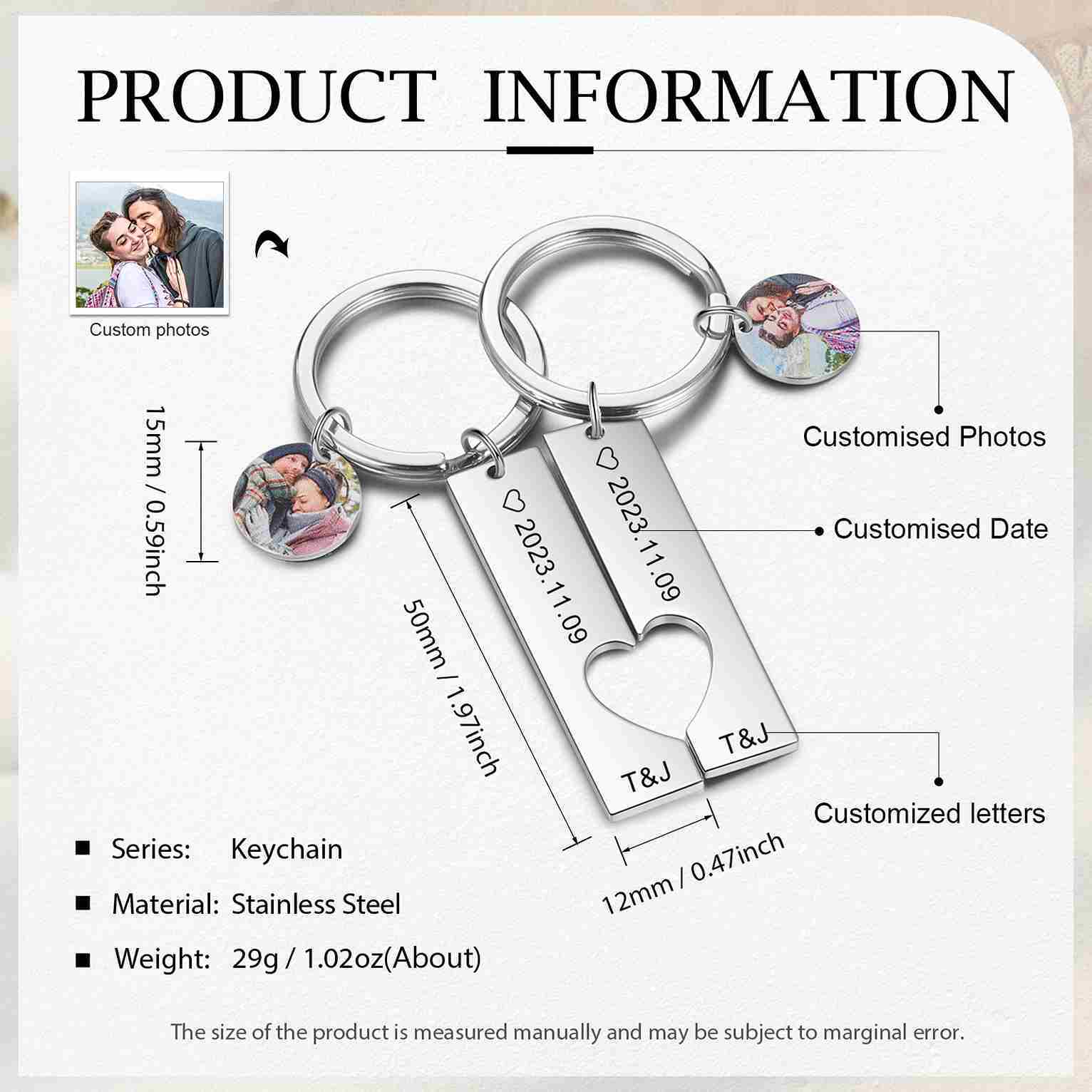 Personalisierbar 2 Namen & 2 Datum & Fotos Metall Schlüsselanhänger