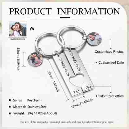 Personalisierbar 2 Namen & 2 Datum & Fotos Metall Schlüsselanhänger