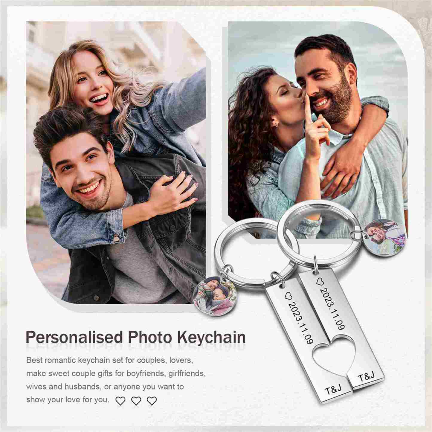 Personalisierbar 2 Namen & 2 Datum & Fotos Metall Schlüsselanhänger