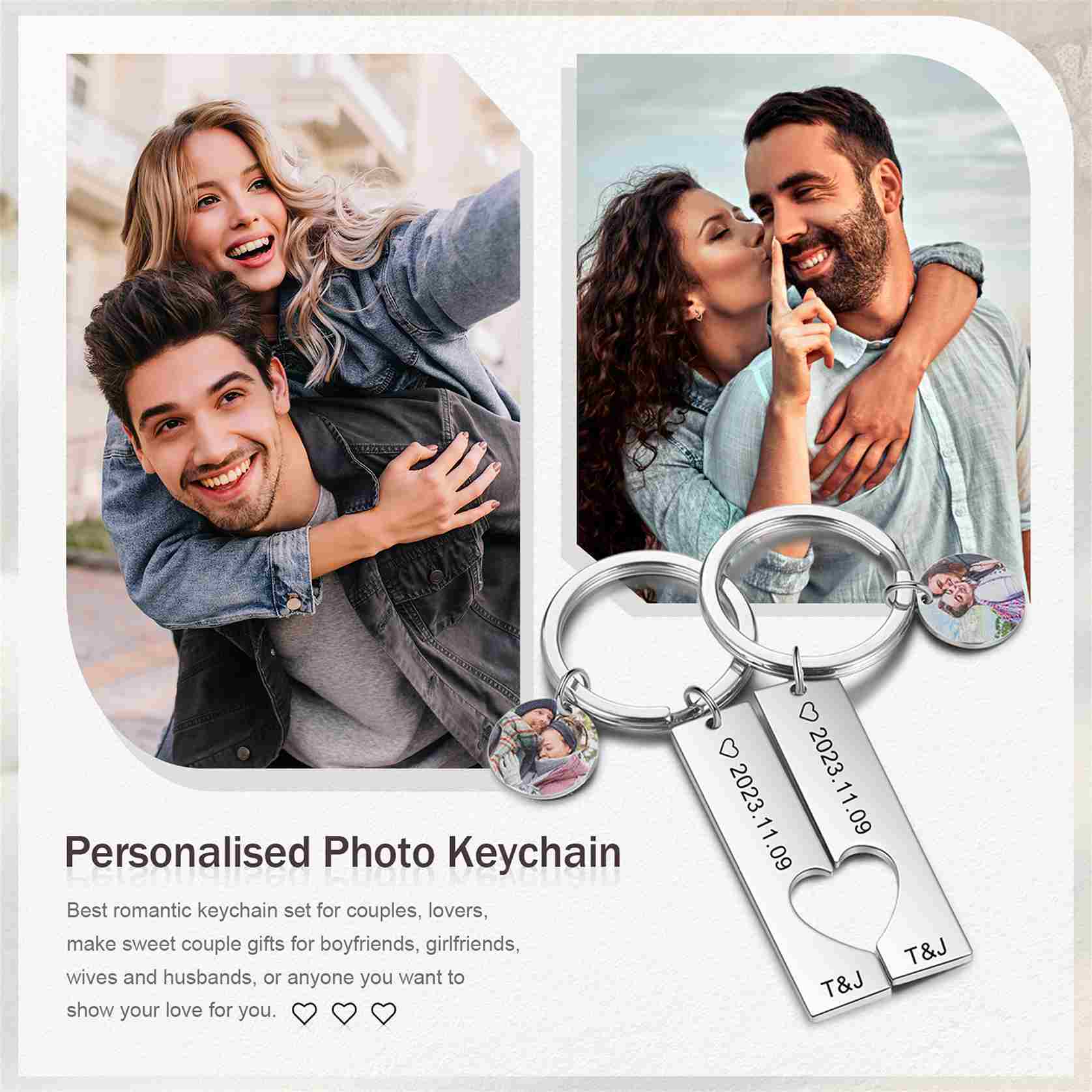 Personalisierbar 2 Namen & 2 Datum & Fotos Metall Schlüsselanhänger