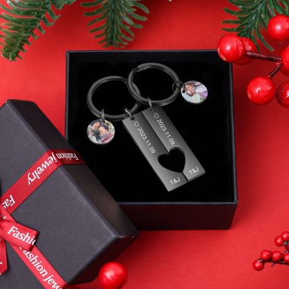 Personalisierbar 2 Namen & 2 Datum & Fotos Metall Schlüsselanhänger Weihnachtsgeschenk