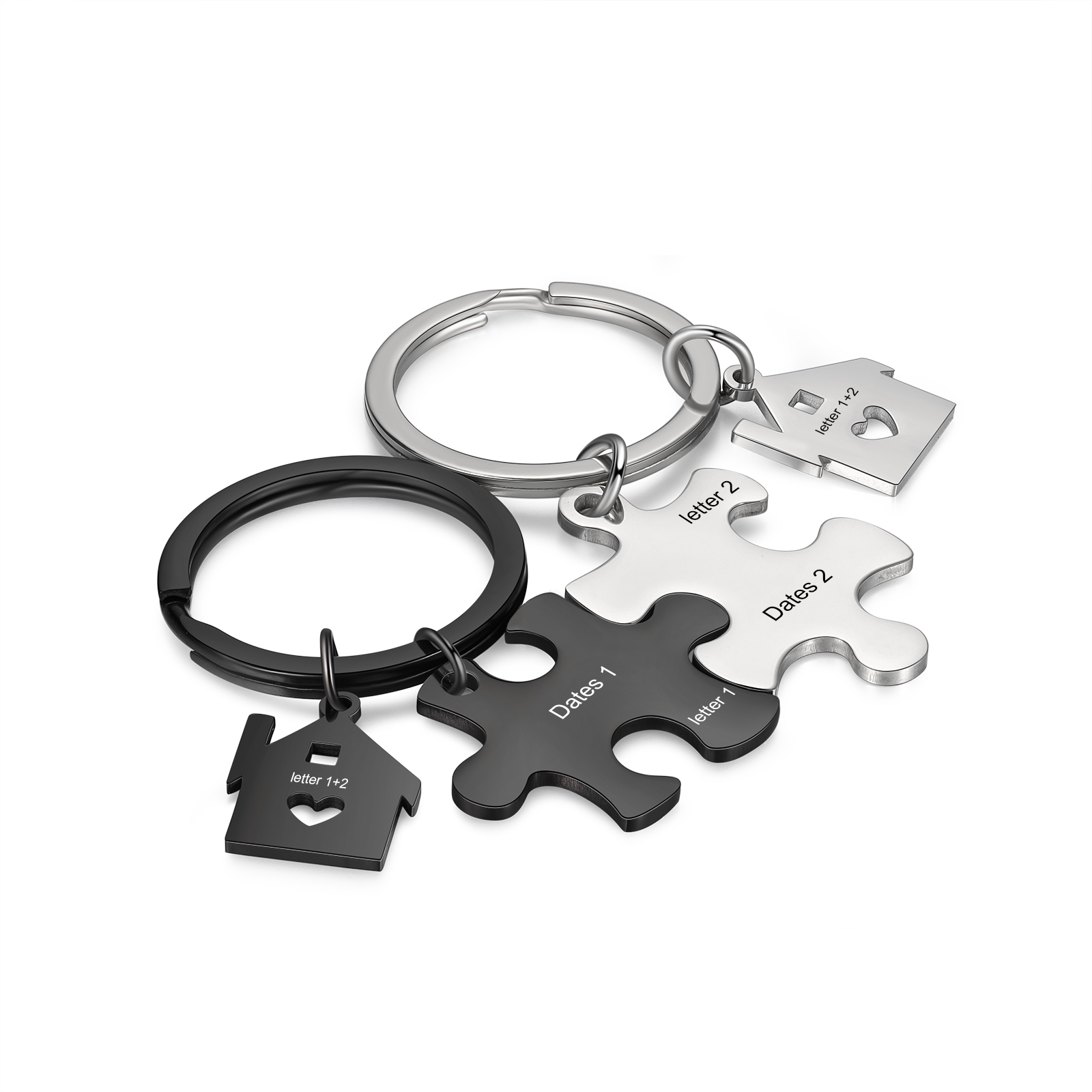 Personalisierte 2 Buchstaben & Datum Puzzle Metall Schlüsselanhänger