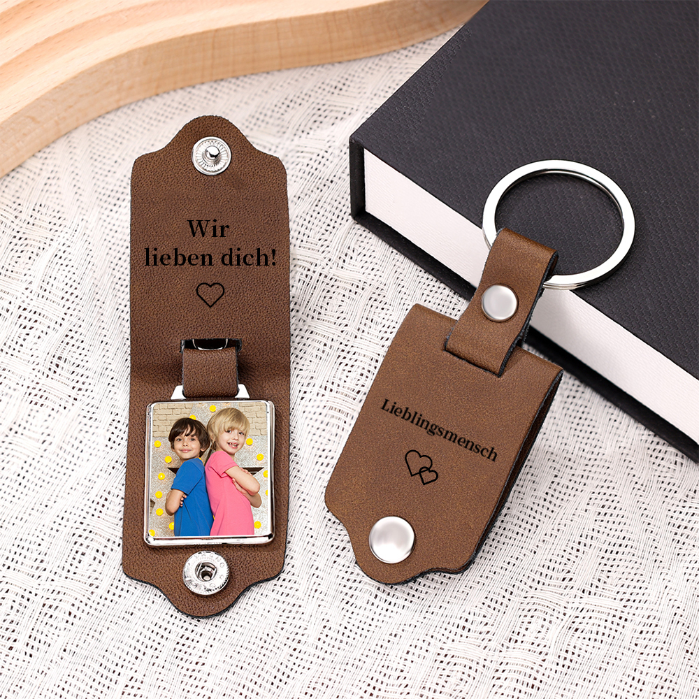 Personalisiertes Foto & Name & Buchstabe Herren Geldbörse & Foto & Text Schwarz-weiße Geldbörse Karte & Foto & 2 Texte Schlüsselanhänger Geschenkbox Set für Mann