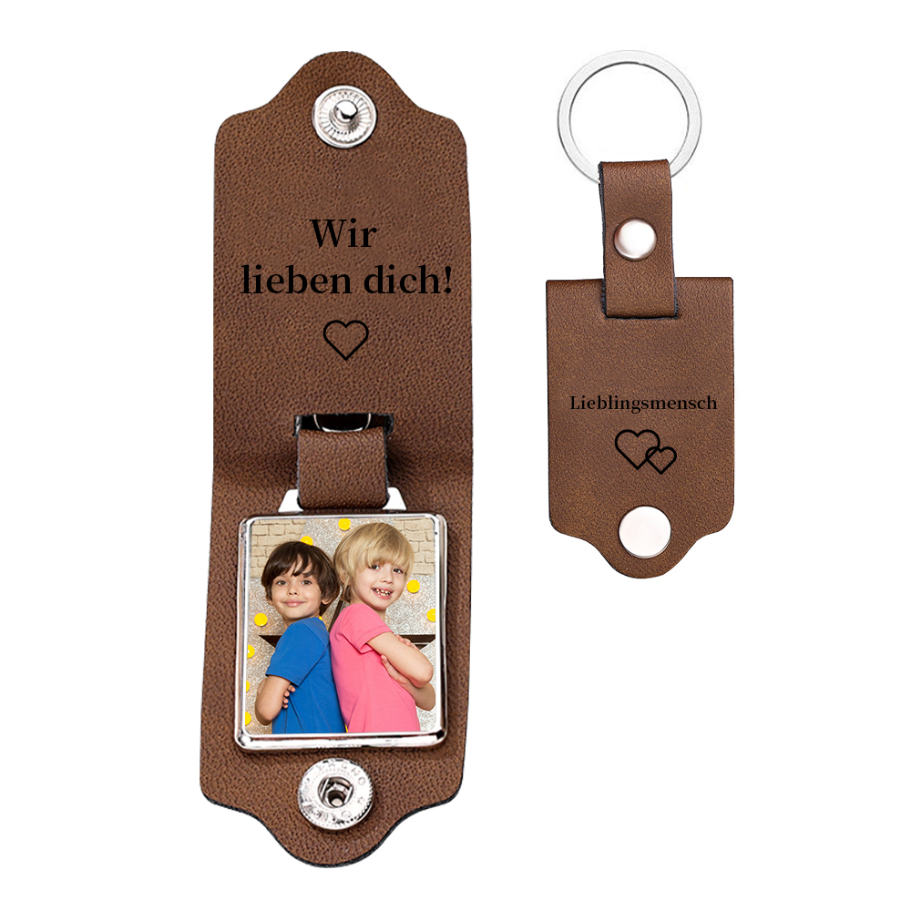 Personalisiertes Foto & Name & Buchstabe Herren Geldbörse & Foto & Text Schwarz-weiße Geldbörse Karte & Foto & 2 Texte Schlüsselanhänger Geschenkbox Set für Mann