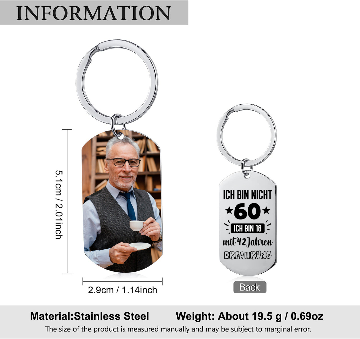 Personalisierter Schlüsselanhänger mit Foto und Alter des Großvaters – Eine besondere Erinnerung für ihn