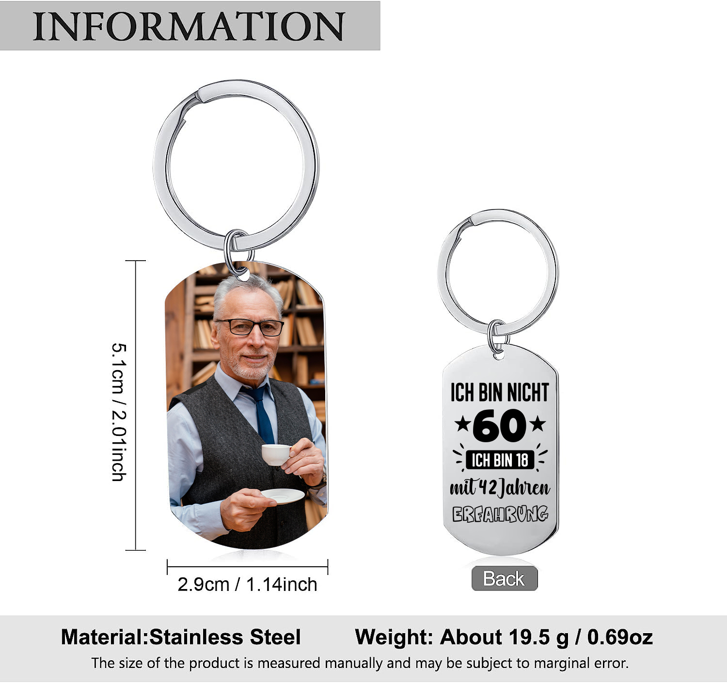 Personalisierter Schlüsselanhänger mit Foto und Alter des Großvaters – Eine besondere Erinnerung für ihn