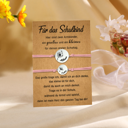 Personalisierte 2 Namen Löwenzahn Armbänder Set mit 2 Ketten Gummiband -Für das Schulkind- Schulanfang Geschenk