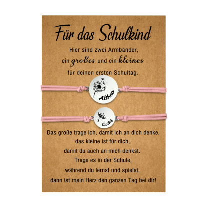 Personalisierte 2 Namen Löwenzahn Armbänder Set mit 2 Ketten Gummiband -Für das Schulkind- Schulanfang Geschenk