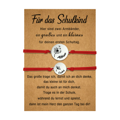 Personalisierte 2 Namen Löwenzahn Armbänder Set mit 2 Ketten Gummiband -Für das Schulkind- Schulanfang Geschenk