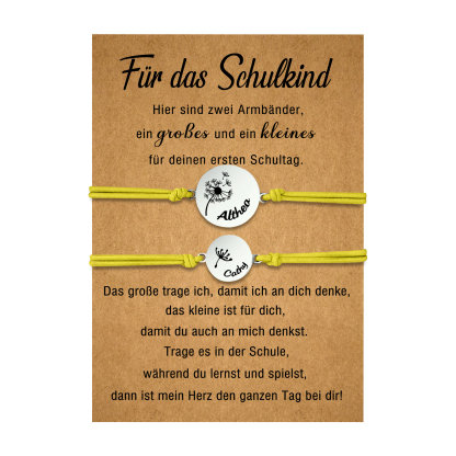 Personalisierte 2 Namen Löwenzahn Armbänder Set mit 2 Ketten Gummiband -Für das Schulkind- Schulanfang Geschenk