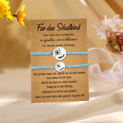 Personalisierte 2 Namen Löwenzahn Armbänder Set mit 2 Ketten Gummiband -Für das Schulkind- Schulanfang Geschenk