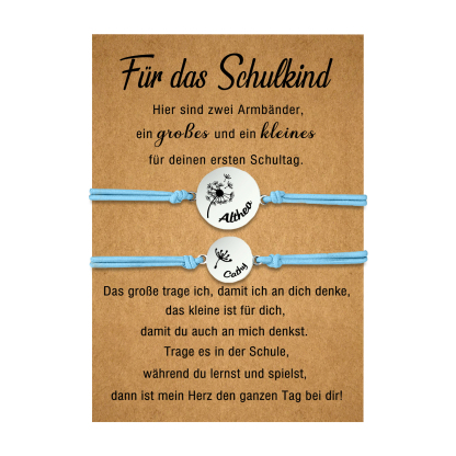 Personalisierte 2 Namen Löwenzahn Armbänder Set mit 2 Ketten Gummiband -Für das Schulkind- Schulanfang Geschenk
