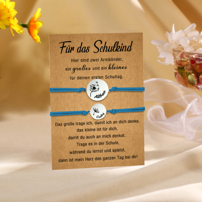 Personalisierte 2 Namen Löwenzahn Armbänder Set mit 2 Ketten Gummiband -Für das Schulkind- Schulanfang Geschenk