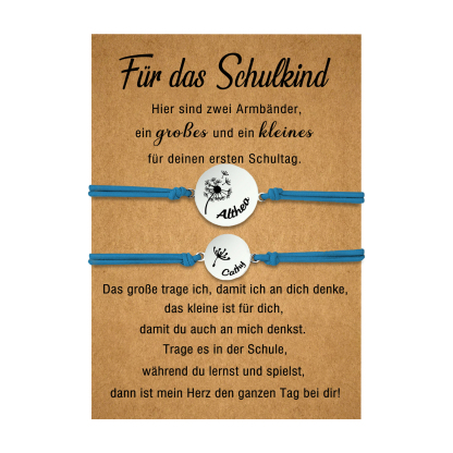 Personalisierte 2 Namen Löwenzahn Armbänder Set mit 2 Ketten Gummiband -Für das Schulkind- Schulanfang Geschenk