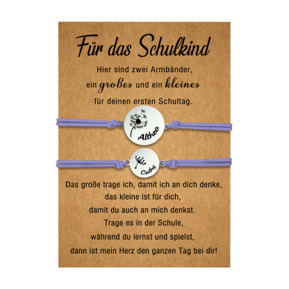 Personalisierte 2 Namen Löwenzahn Armbänder Set mit 2 Ketten Gummiband -Für das Schulkind- Schulanfang Geschenk