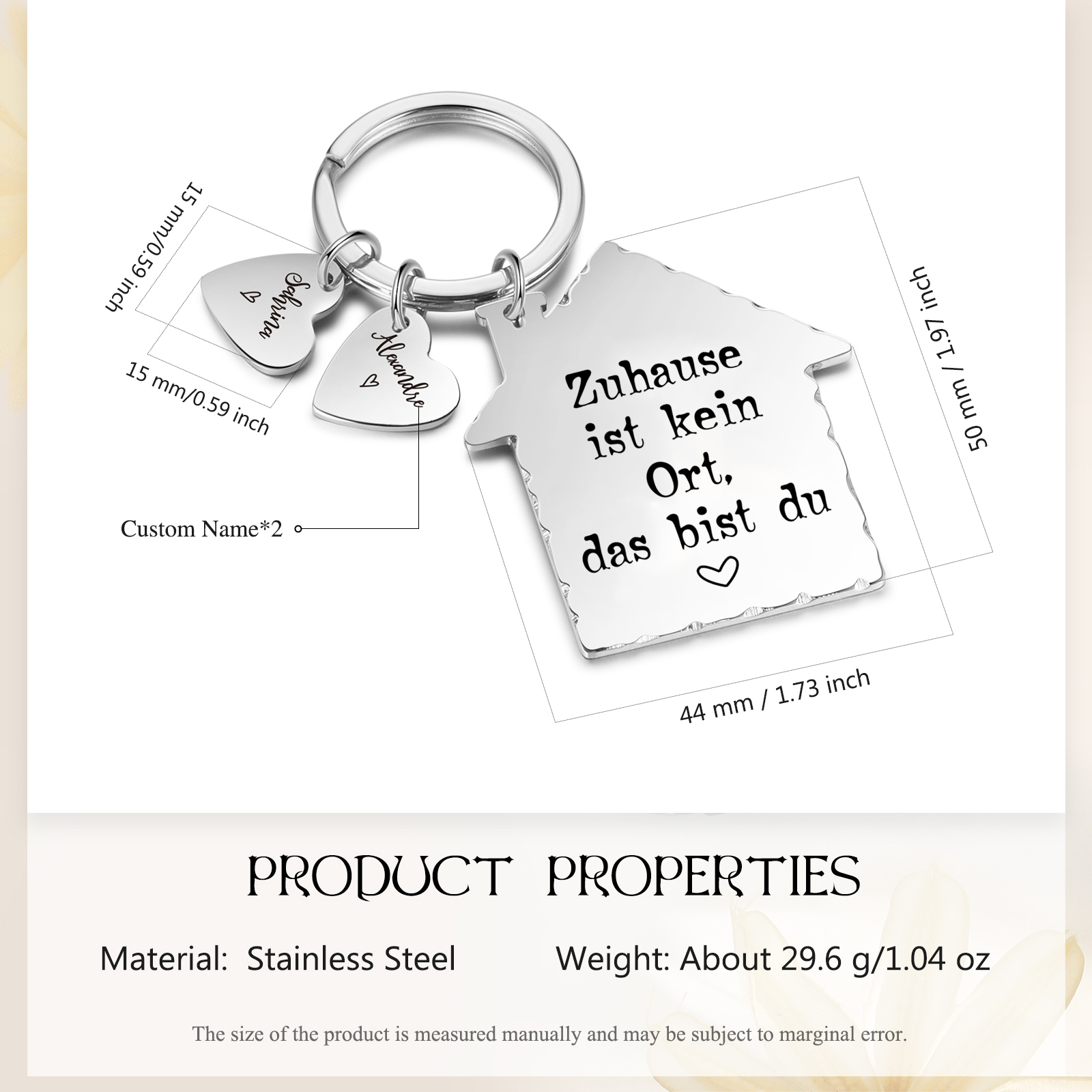 Personalisierbare 2 Namen Hausform Schlüsselanhänger - Zuhause ist kein Ort, das bist du - Geschenk für Paare