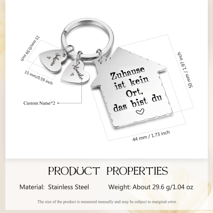 Personalisierbare 2 Namen Hausform Schlüsselanhänger - Zuhause ist kein Ort, das bist du - Geschenk für Paare