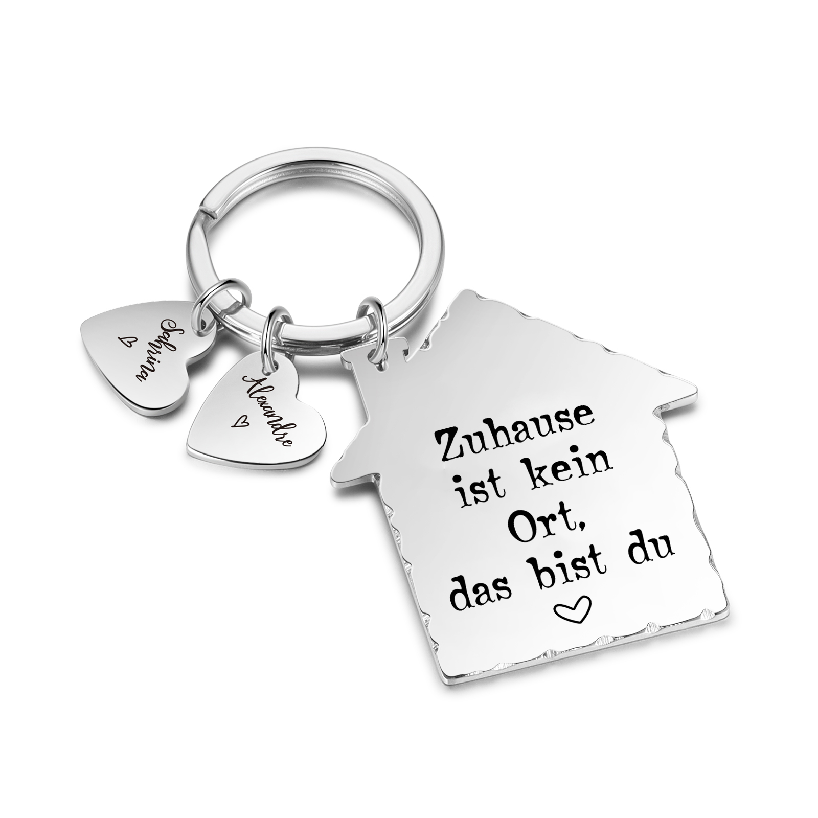 Personalisierbare 2 Namen Hausform Schlüsselanhänger - Zuhause ist kein Ort, das bist du - Geschenk für Paare