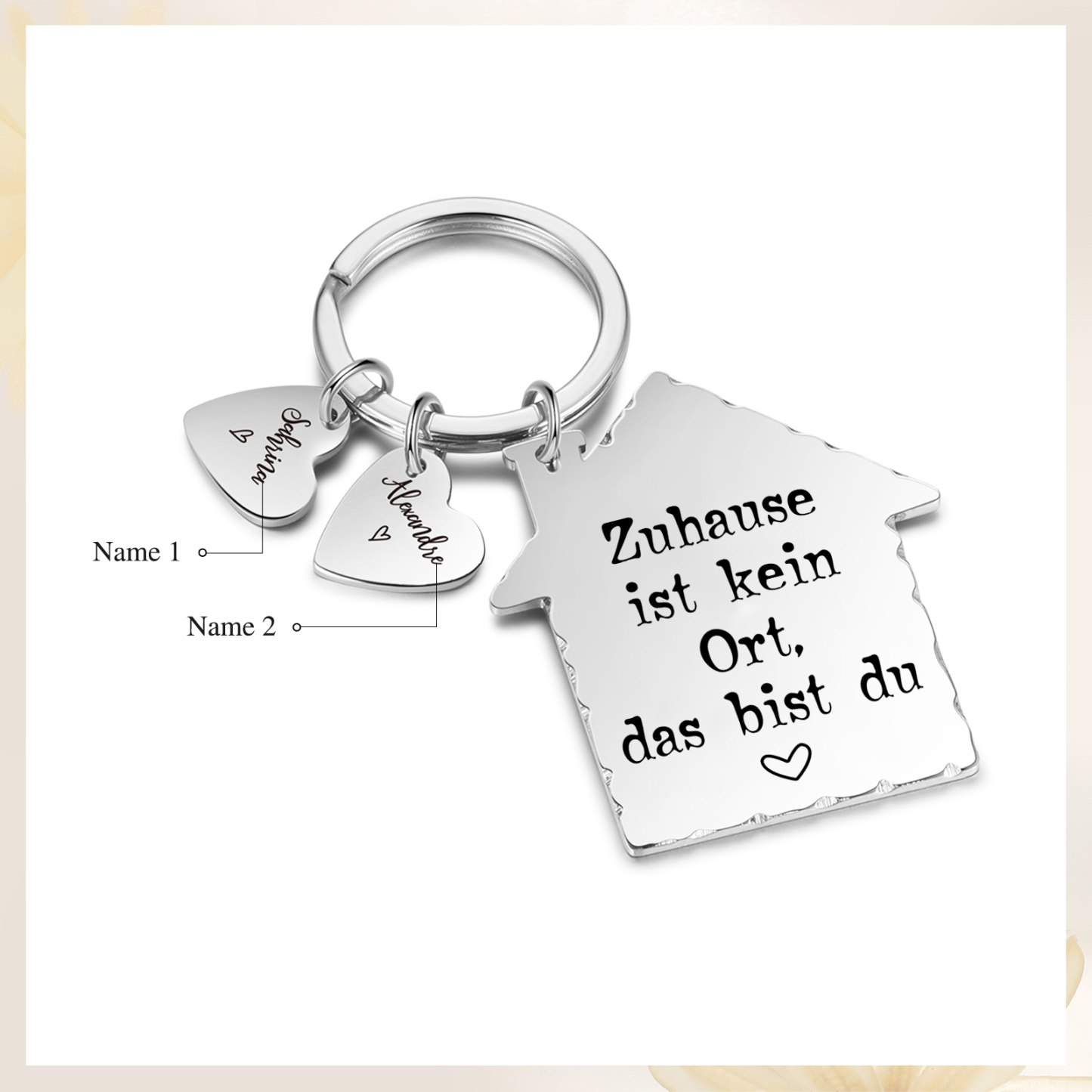 Personalisierbare 2 Namen Hausform Schlüsselanhänger - Zuhause ist kein Ort, das bist du - Geschenk für Paare