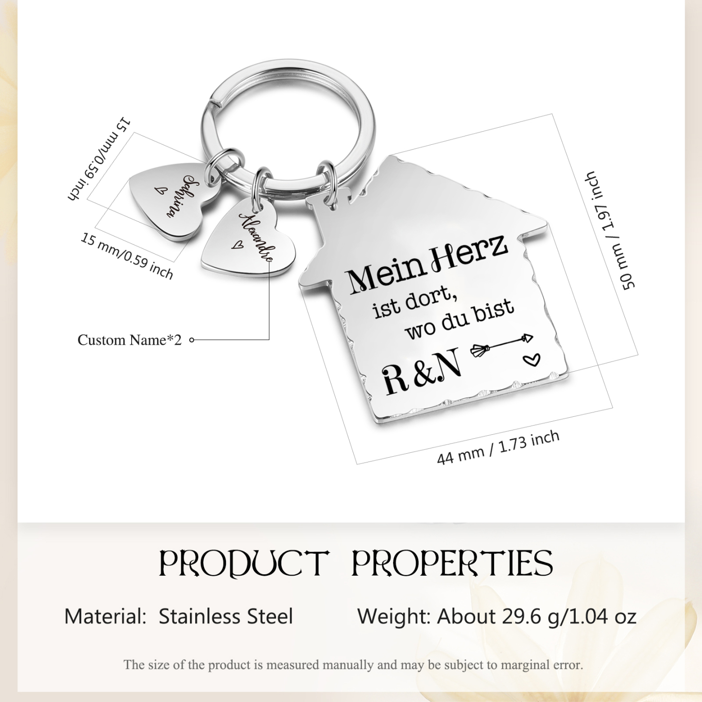 Personalisierbare 2 Namen & 2 Buchtaben Hausform Schlüsselanhänger - Mein Herz ist dort wo du bist - Geschenk für Paare