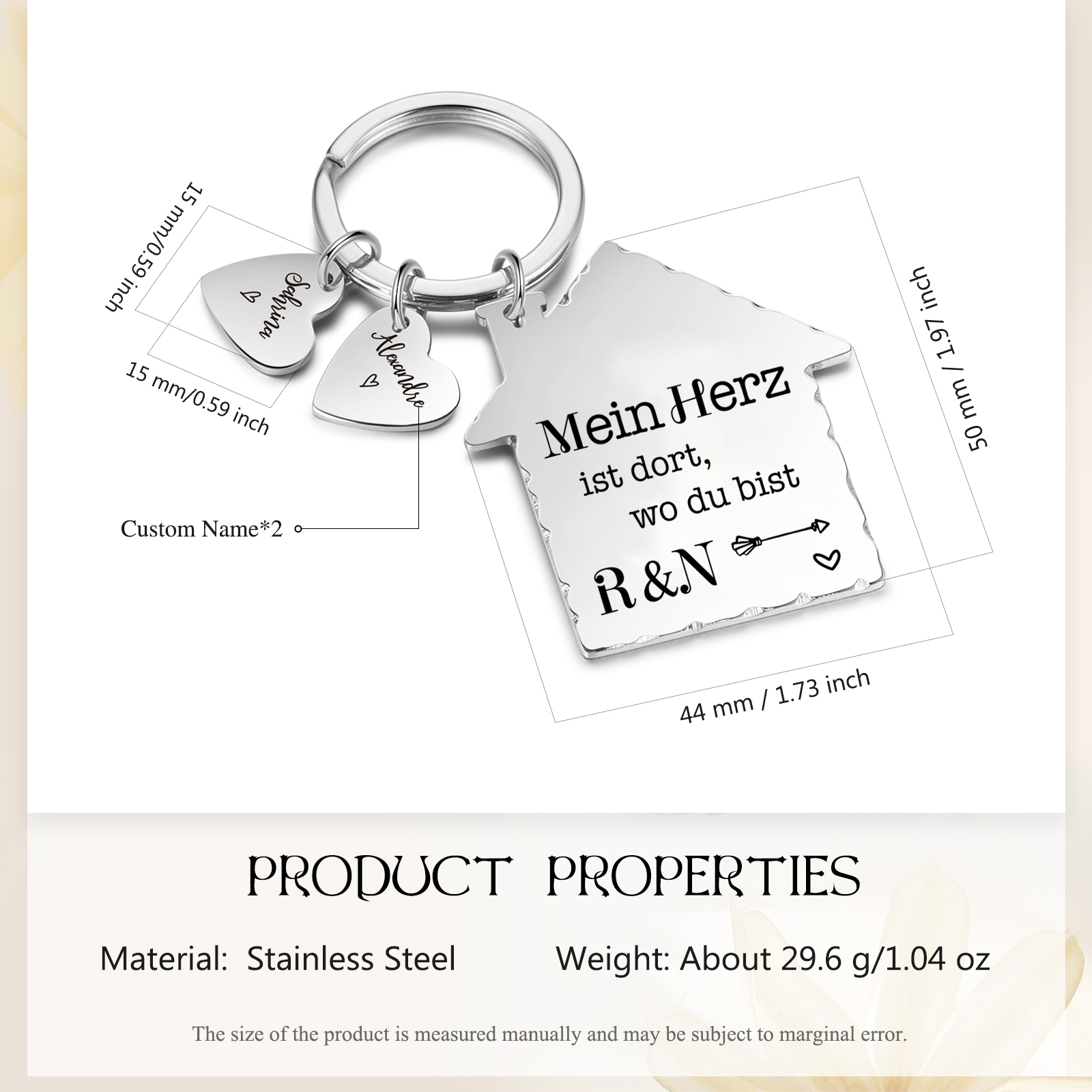 Personalisierbare 2 Namen & 2 Buchtaben Hausform Schlüsselanhänger - Mein Herz ist dort wo du bist - Geschenk für Paare