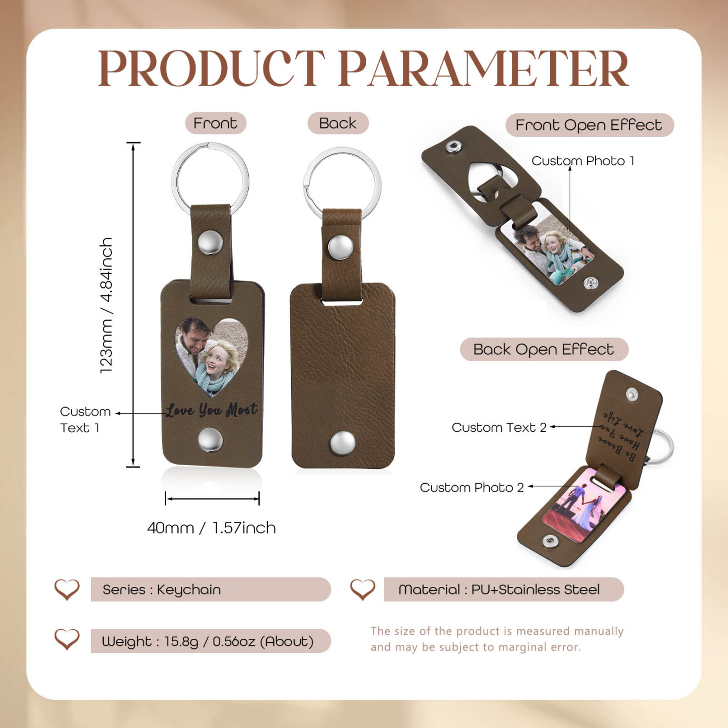 Personalisierte 2 Fotos & 2 Texte Leder Schlüsselanhänger - Einzigartiges Geschenk für das Paar