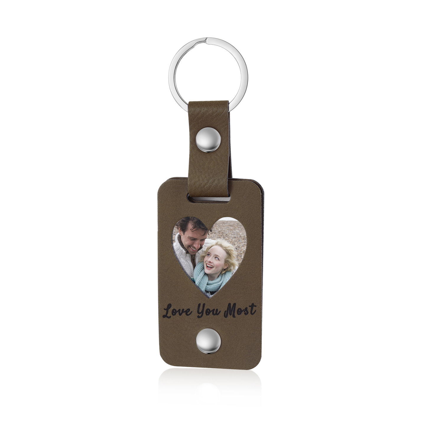 Personalisierte 2 Fotos & 2 Texte Leder Schlüsselanhänger - Einzigartiges Geschenk für das Paar