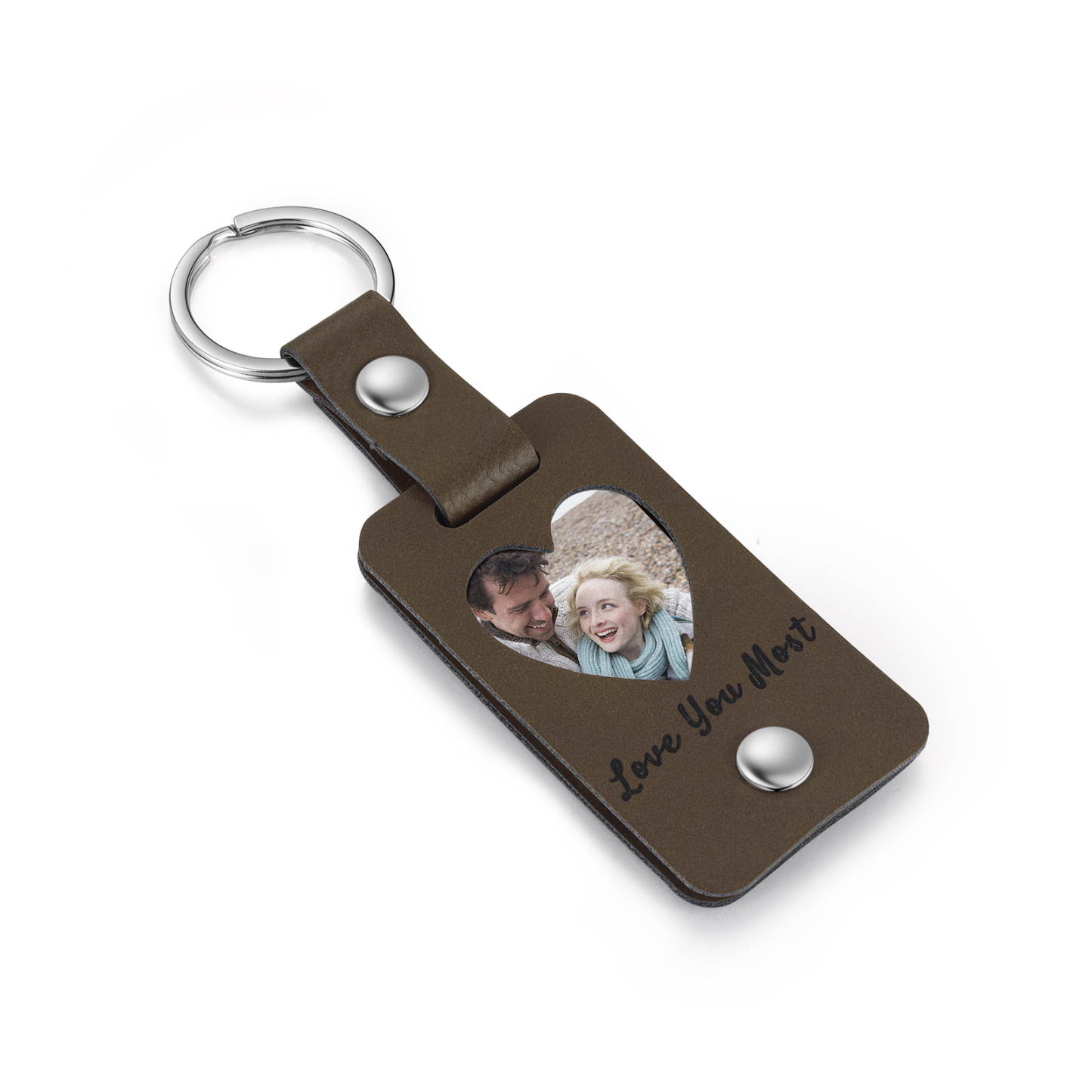 Personalisierte 2 Fotos & 2 Texte Leder Schlüsselanhänger - Einzigartiges Geschenk für das Paar